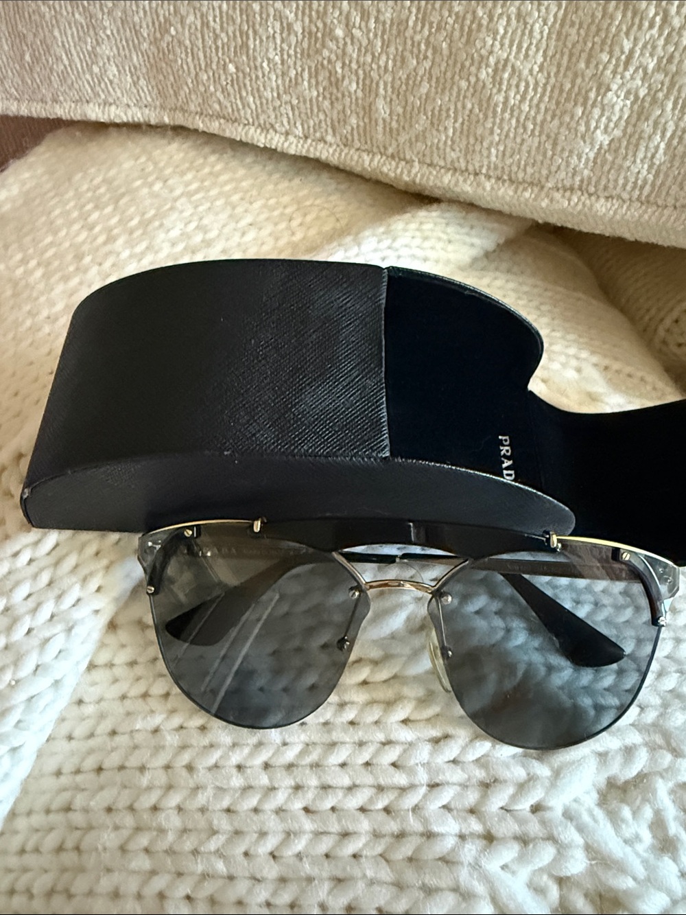 Prada Womens Black Frame Sunglasses with Gray Lenses